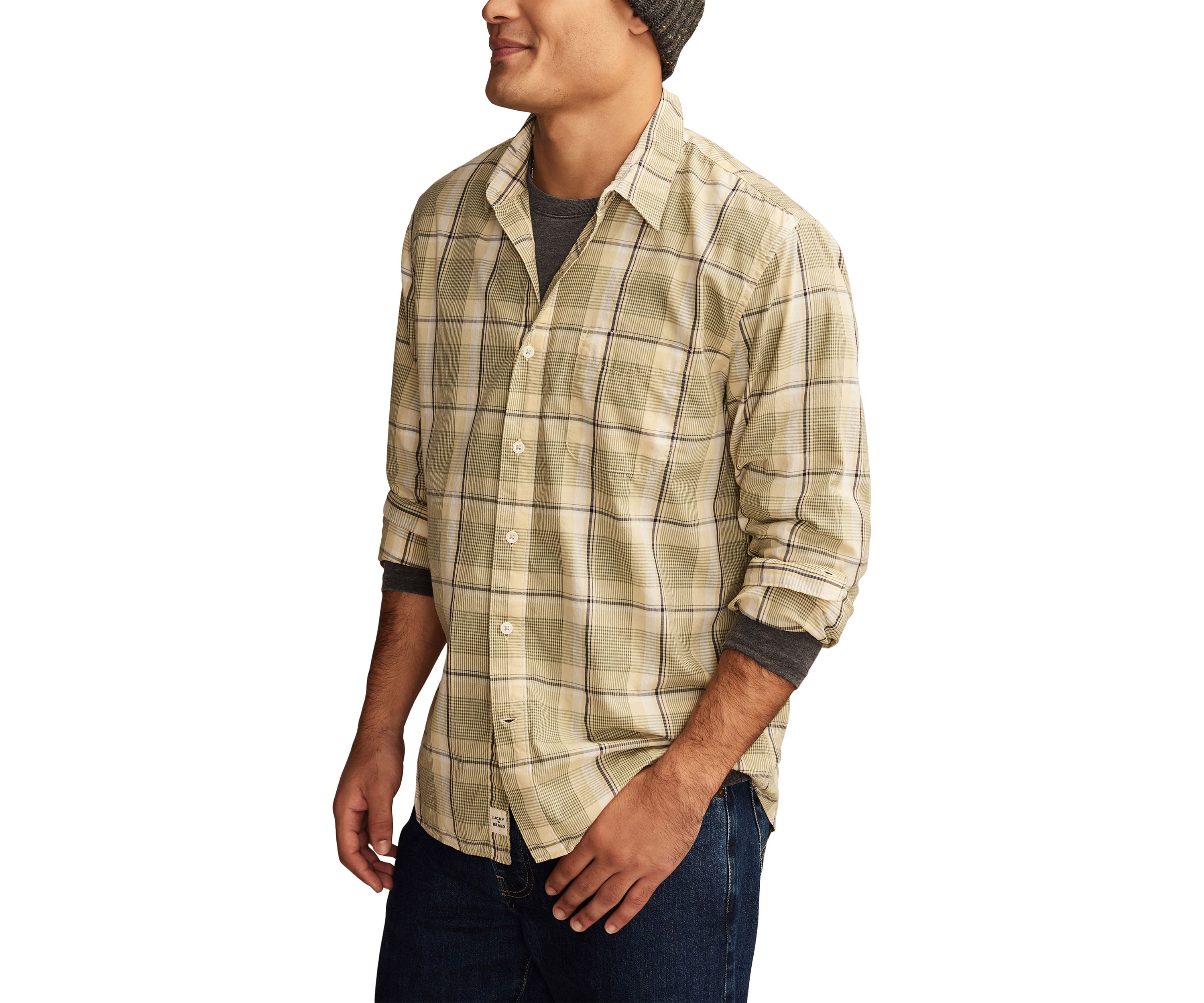 Big & Tall Long Sleeve Plaid One Pocket Poplin Shirt
