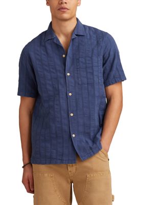 Lucky Brand Men's Seersucker Camp Collar Short Sleeve Shirt, Large