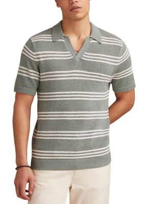 Lucky Brand Men's Short Sleeve Striped Johnny Collar Polo Shirt