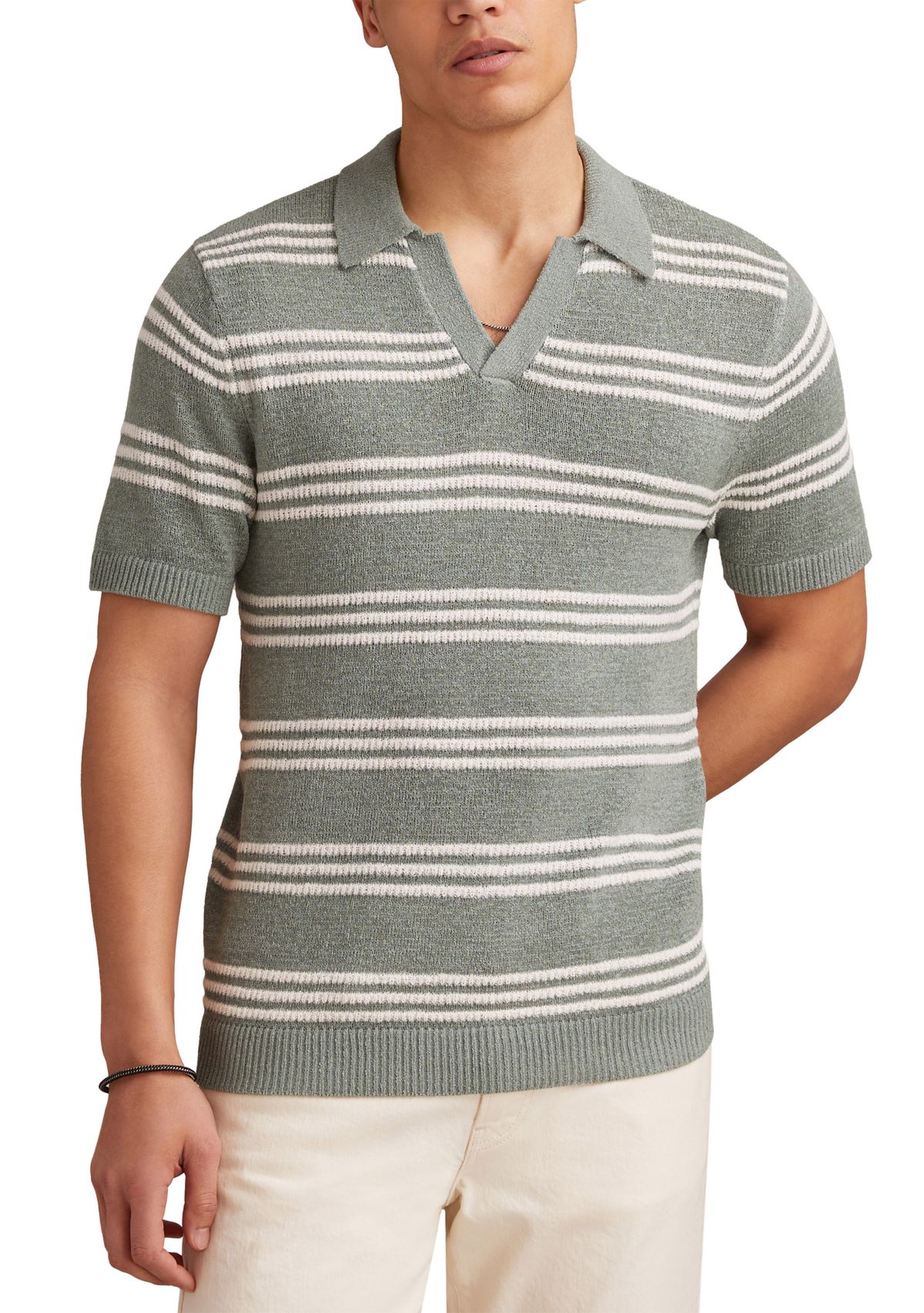 Short Sleeve Striped Johnny Collar Polo Shirt 