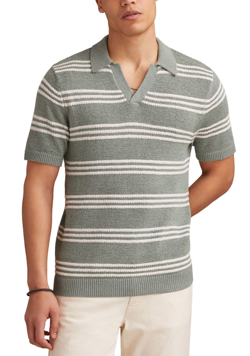 Short Sleeve Striped Johnny Collar Polo Shirt 