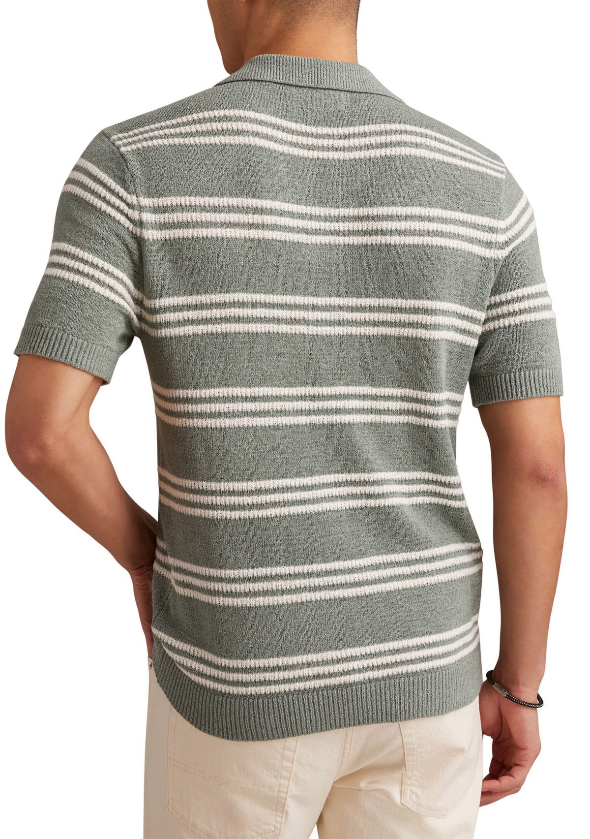 Short Sleeve Striped Johnny Collar Polo Shirt 