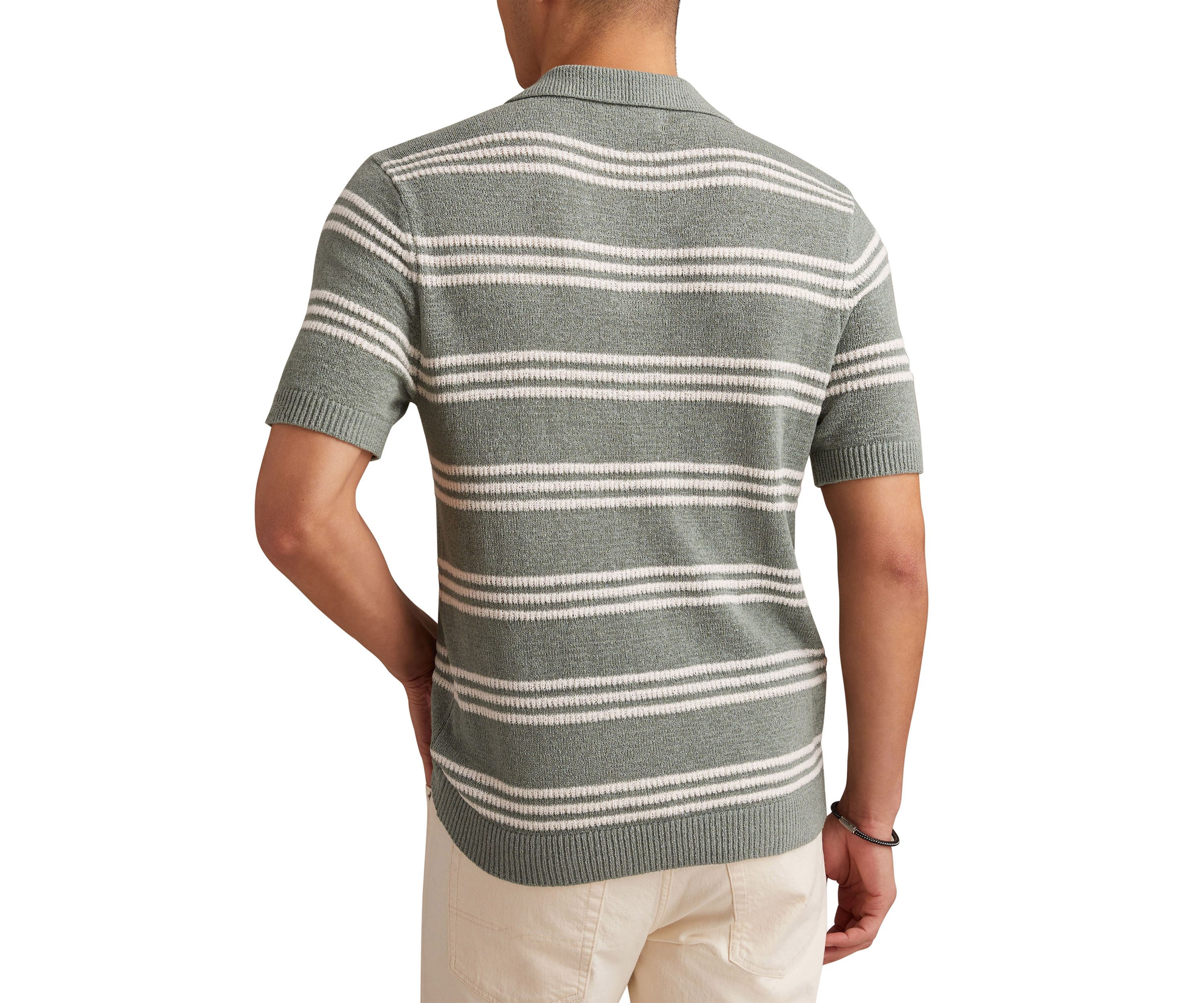 Short Sleeve Striped Johnny Collar Polo Shirt 