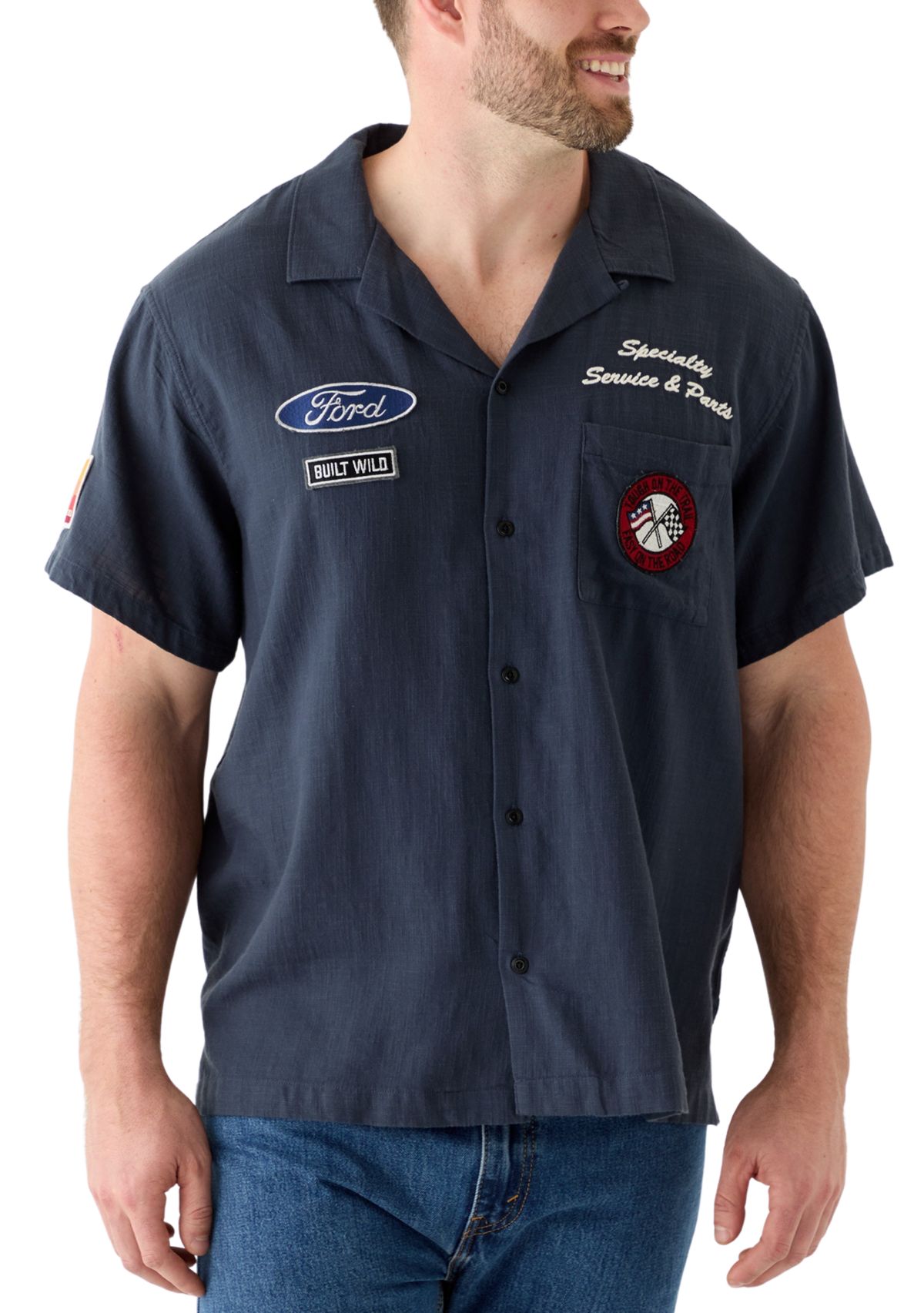 Big & Tall Short Sleeve Ford Bronco Embroidered Shirt