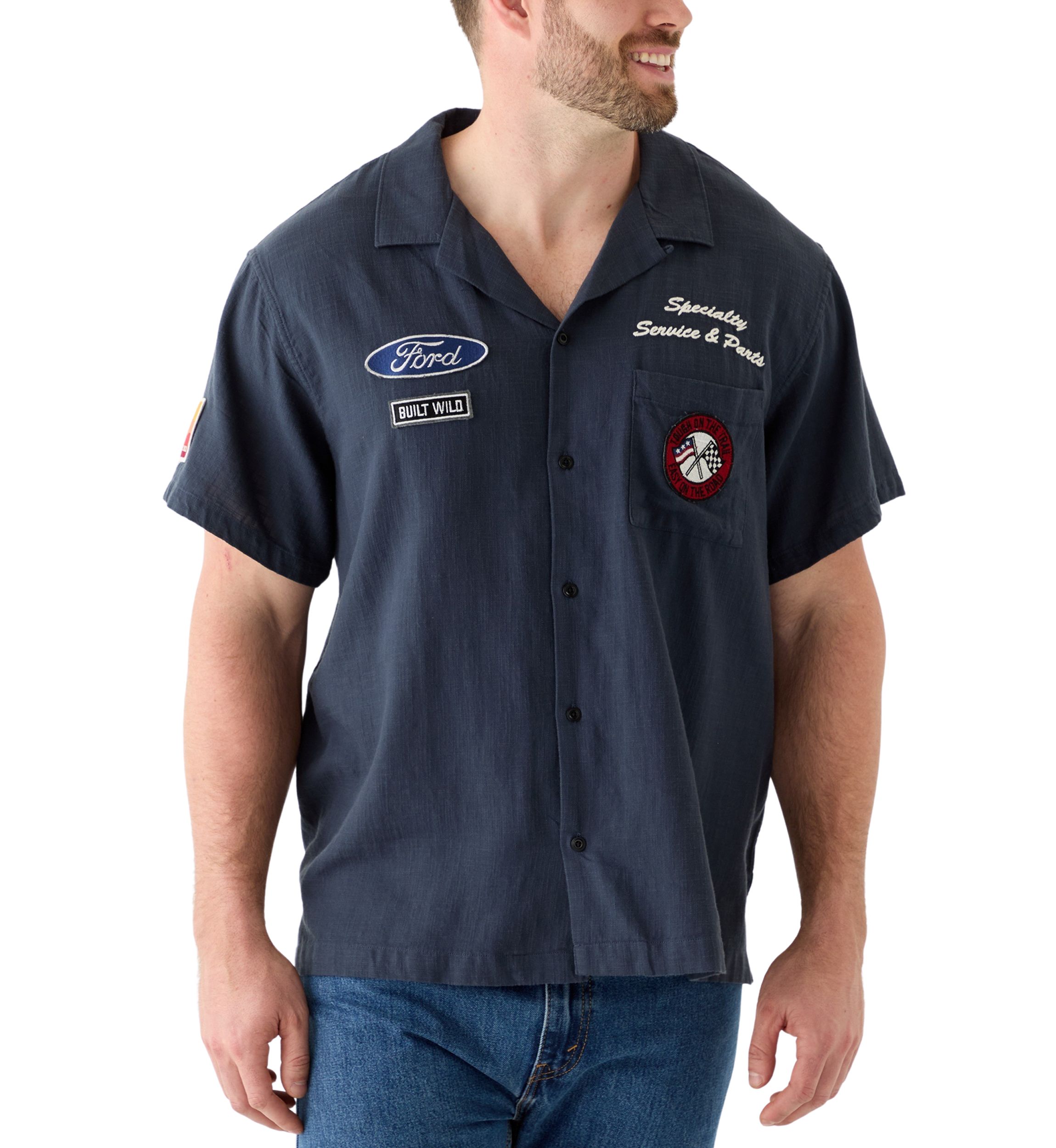 Big & Tall Short Sleeve Ford Bronco Embroidered Shirt