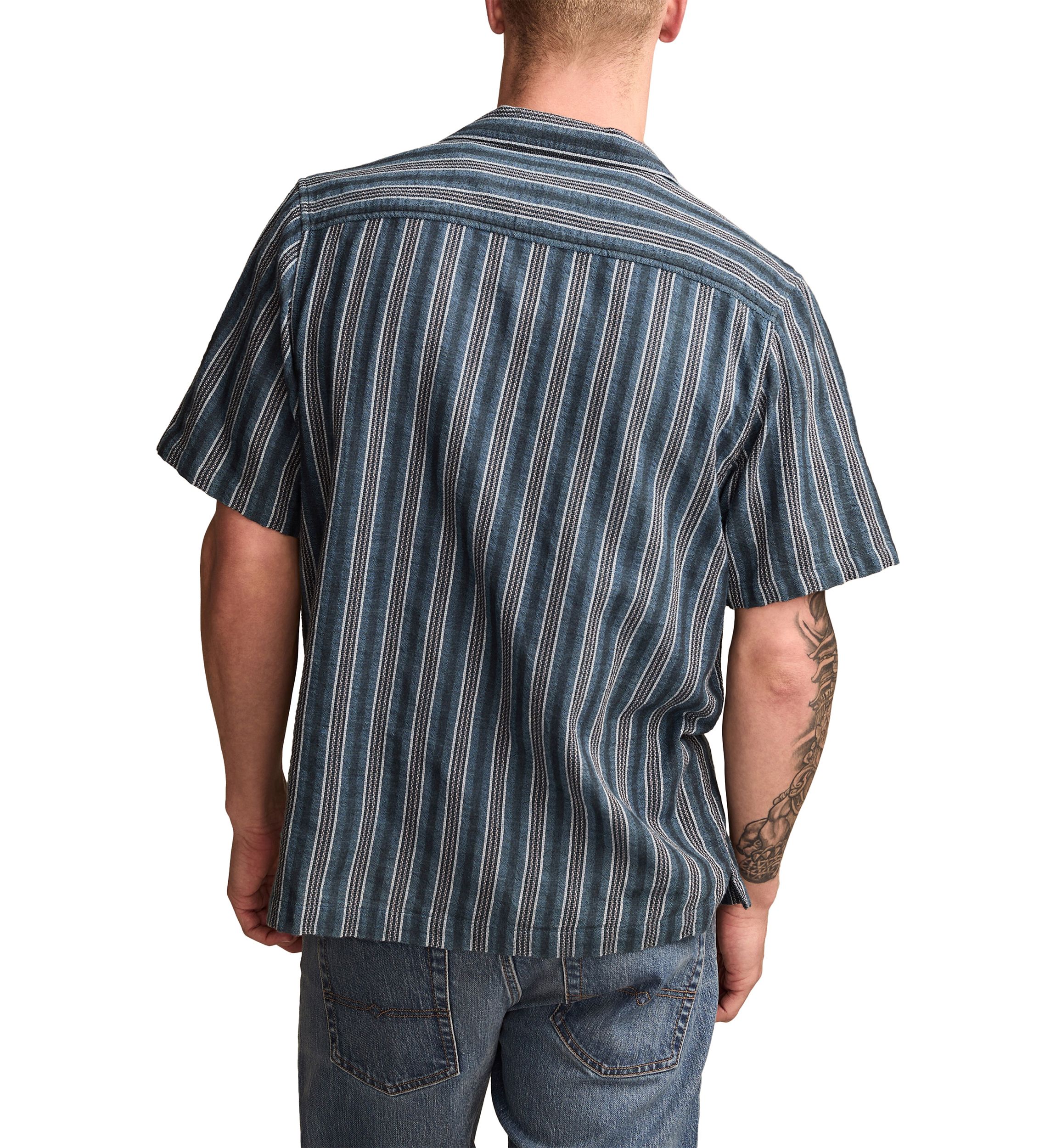 Big & Tall Short Sleeve Textured Stripe Camp Collar Shirt