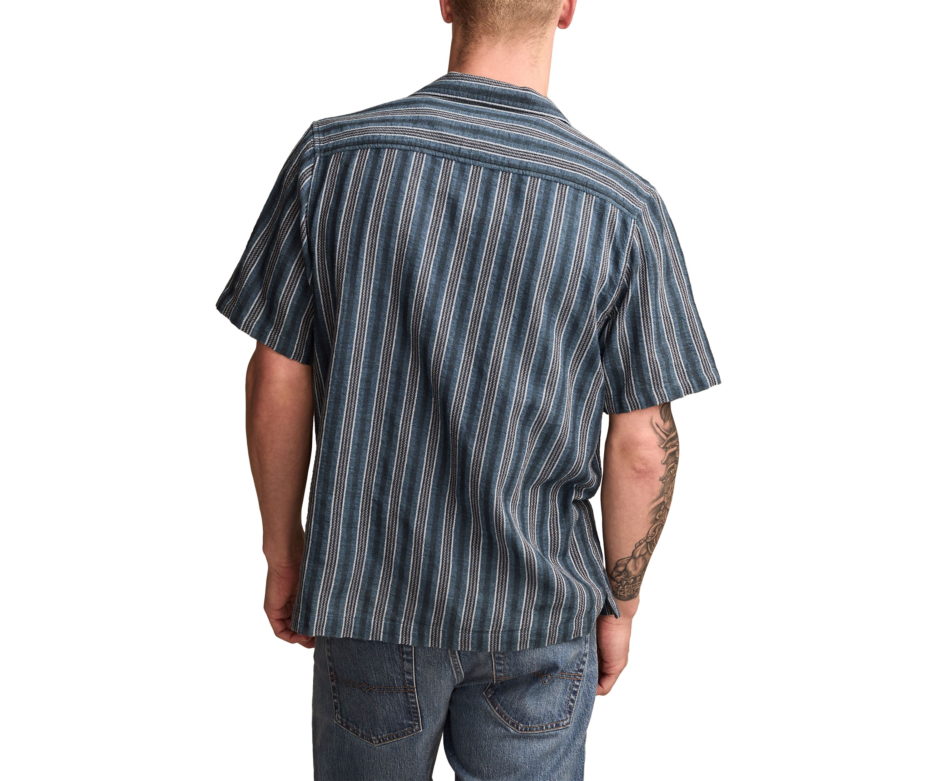 Big & Tall Short Sleeve Textured Stripe Camp Collar Shirt