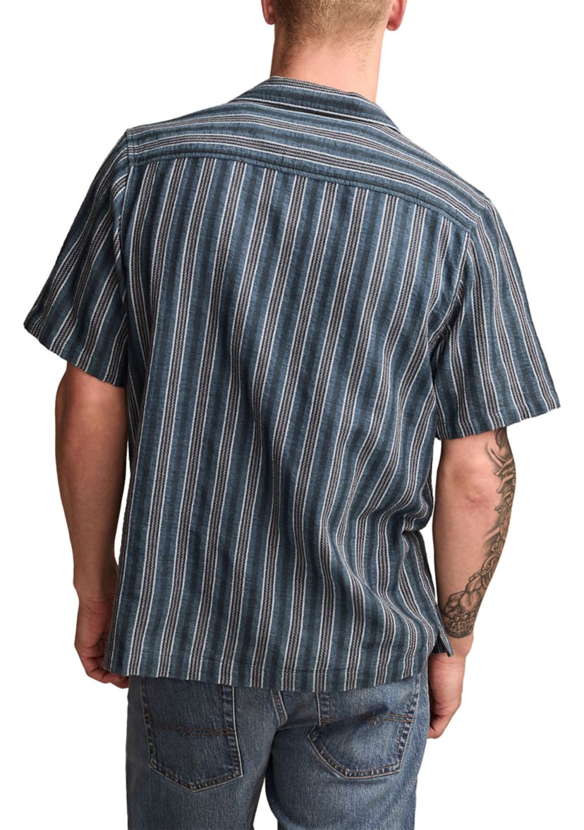 Big & Tall Short Sleeve Textured Stripe Camp Collar Shirt