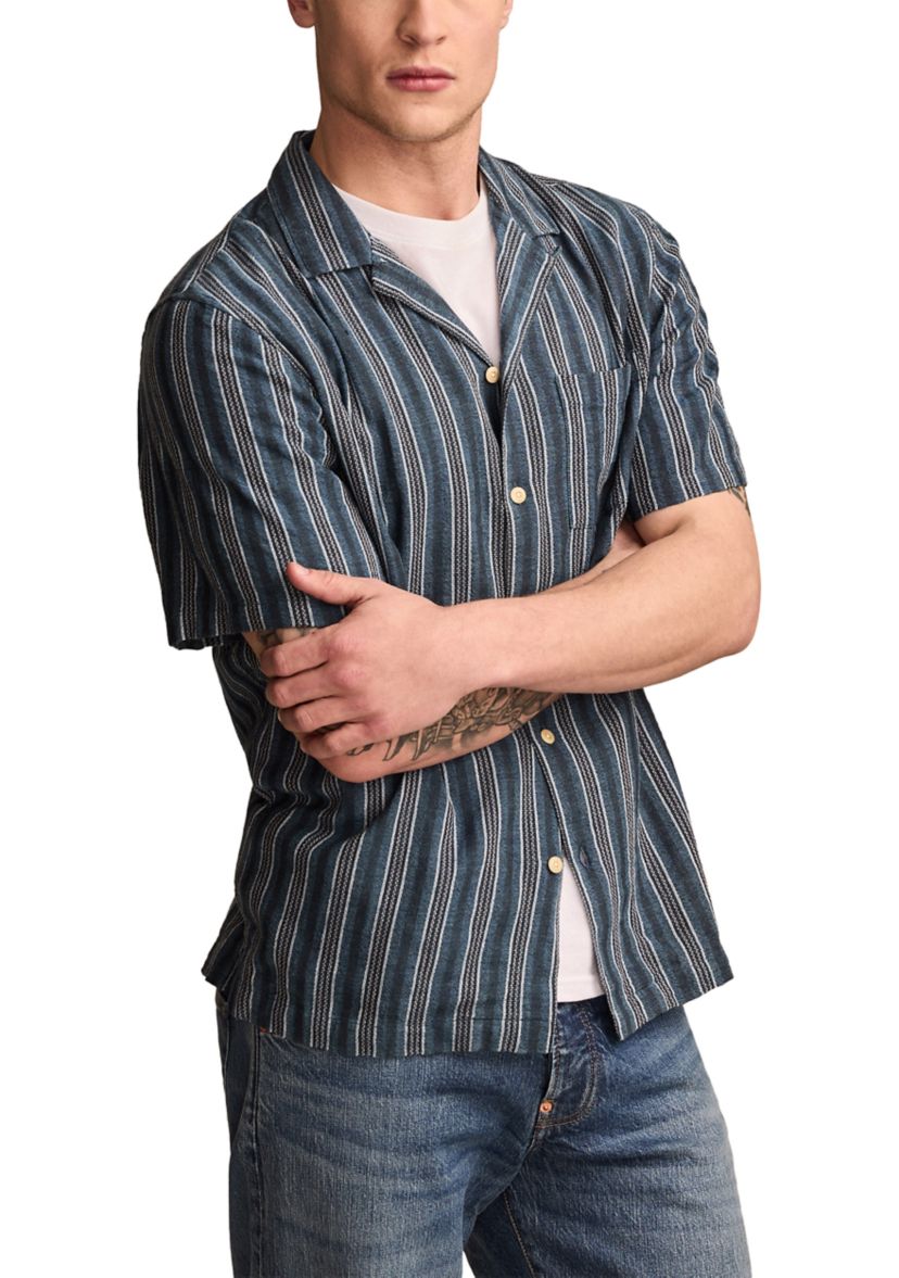 Big & Tall Short Sleeve Textured Stripe Camp Collar Shirt