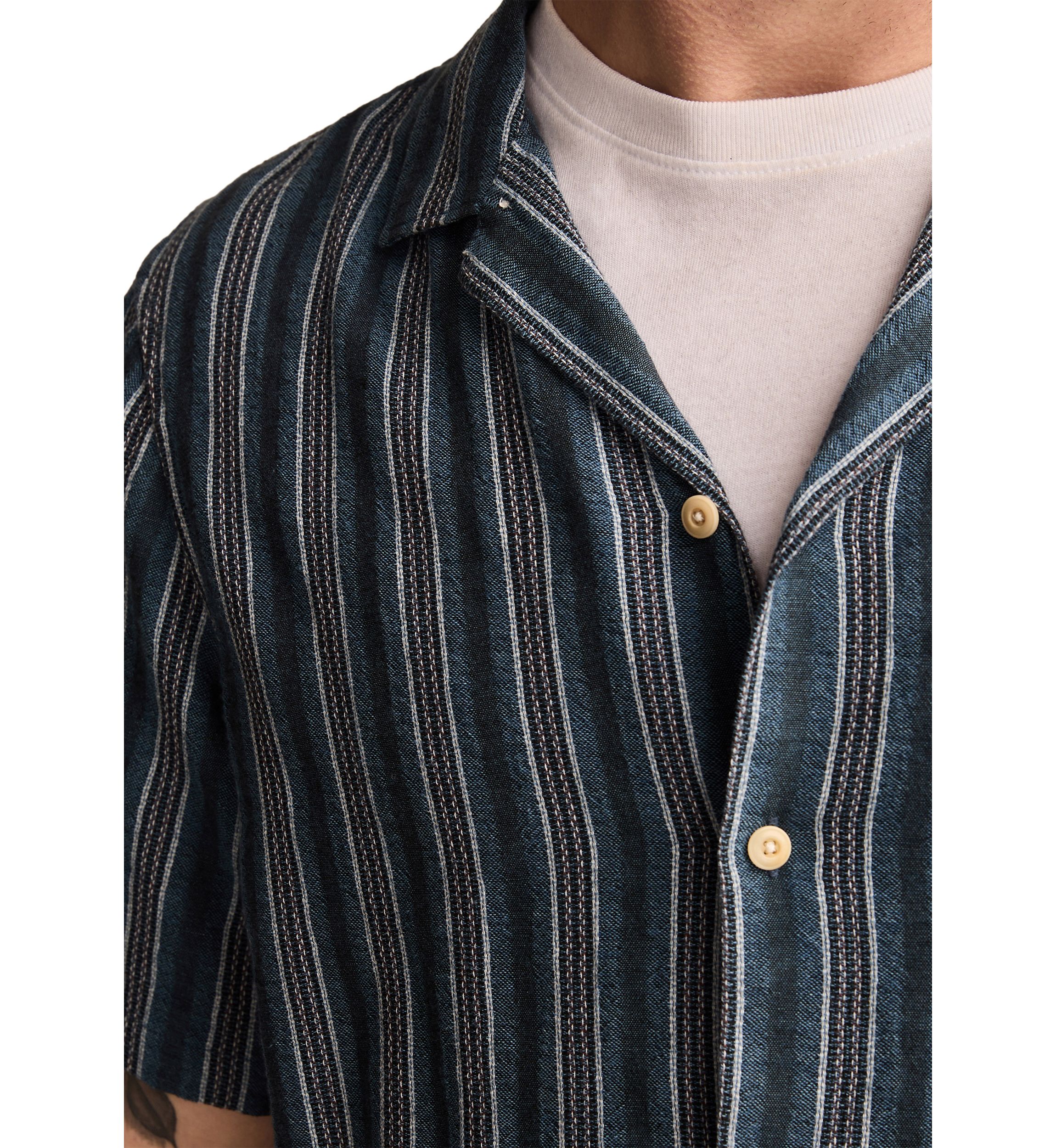 Big & Tall Short Sleeve Textured Stripe Camp Collar Shirt