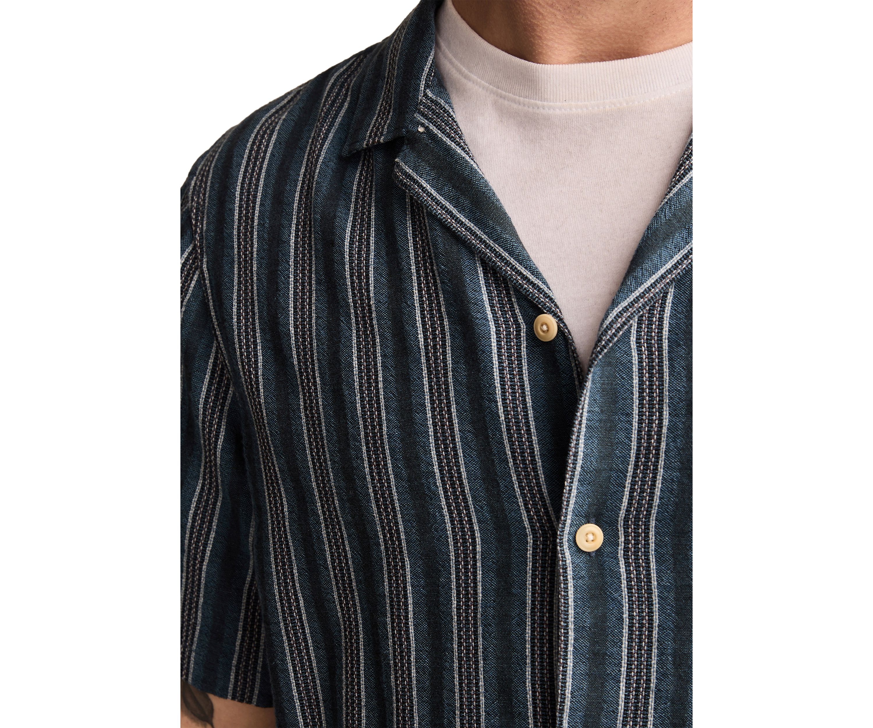 Big & Tall Short Sleeve Textured Stripe Camp Collar Shirt