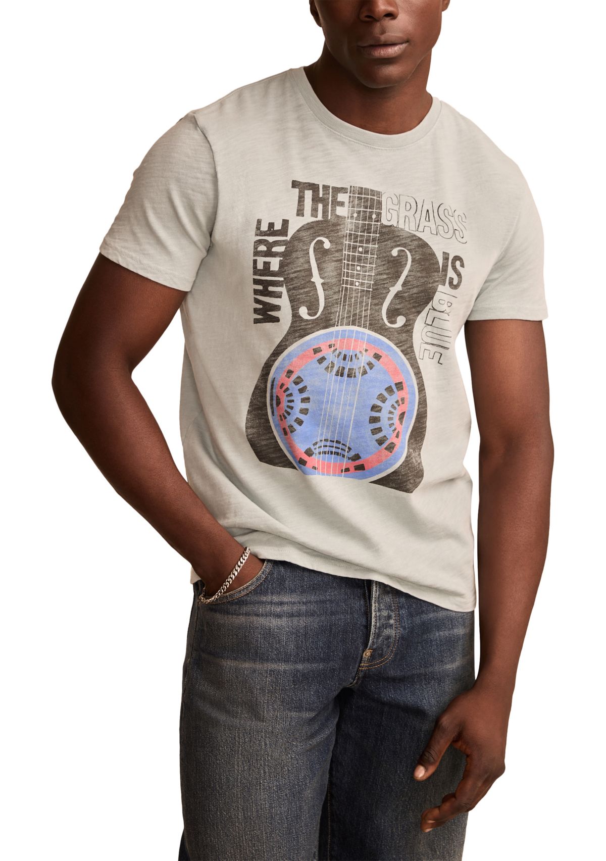 Big & Tall Short Sleeve Blue Grass Guitar Graphic T-Shirt