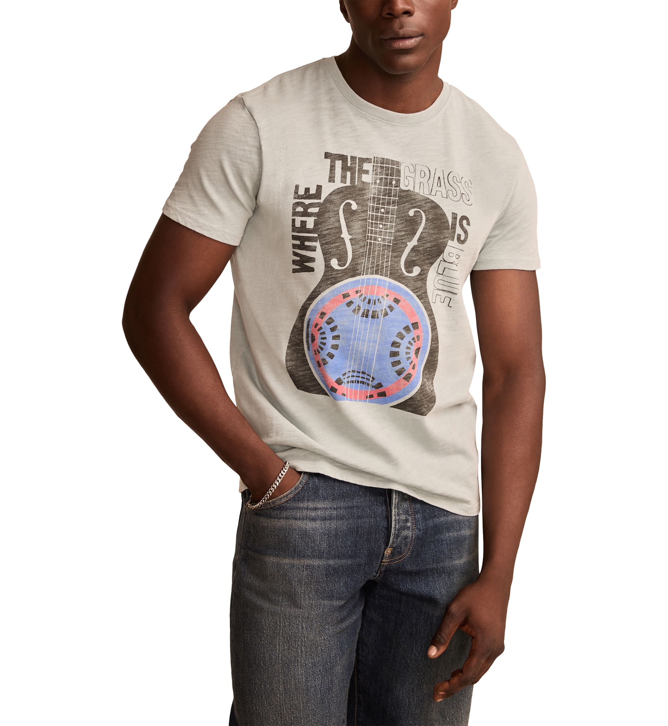 Big & Tall Short Sleeve Blue Grass Guitar Graphic T-Shirt