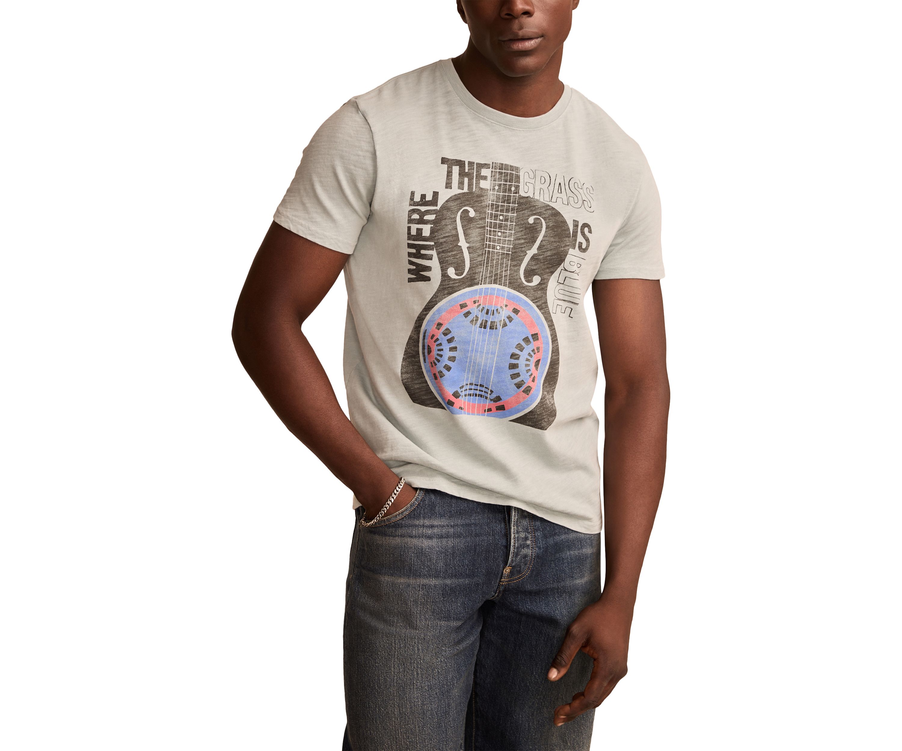 Big & Tall Short Sleeve Blue Grass Guitar Graphic T-Shirt