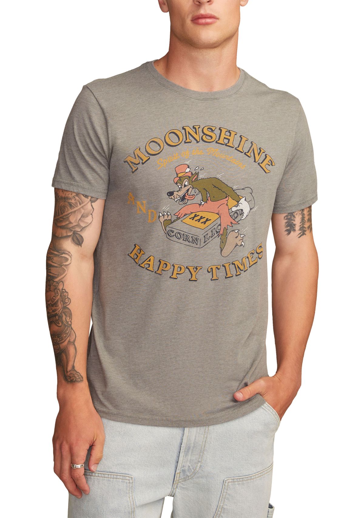 Mens Moonshine Wolf Graphic T-Shirt