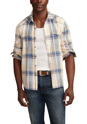 Lucky Brand Men's Long Sleeve Indigo Plaid Western Shirt