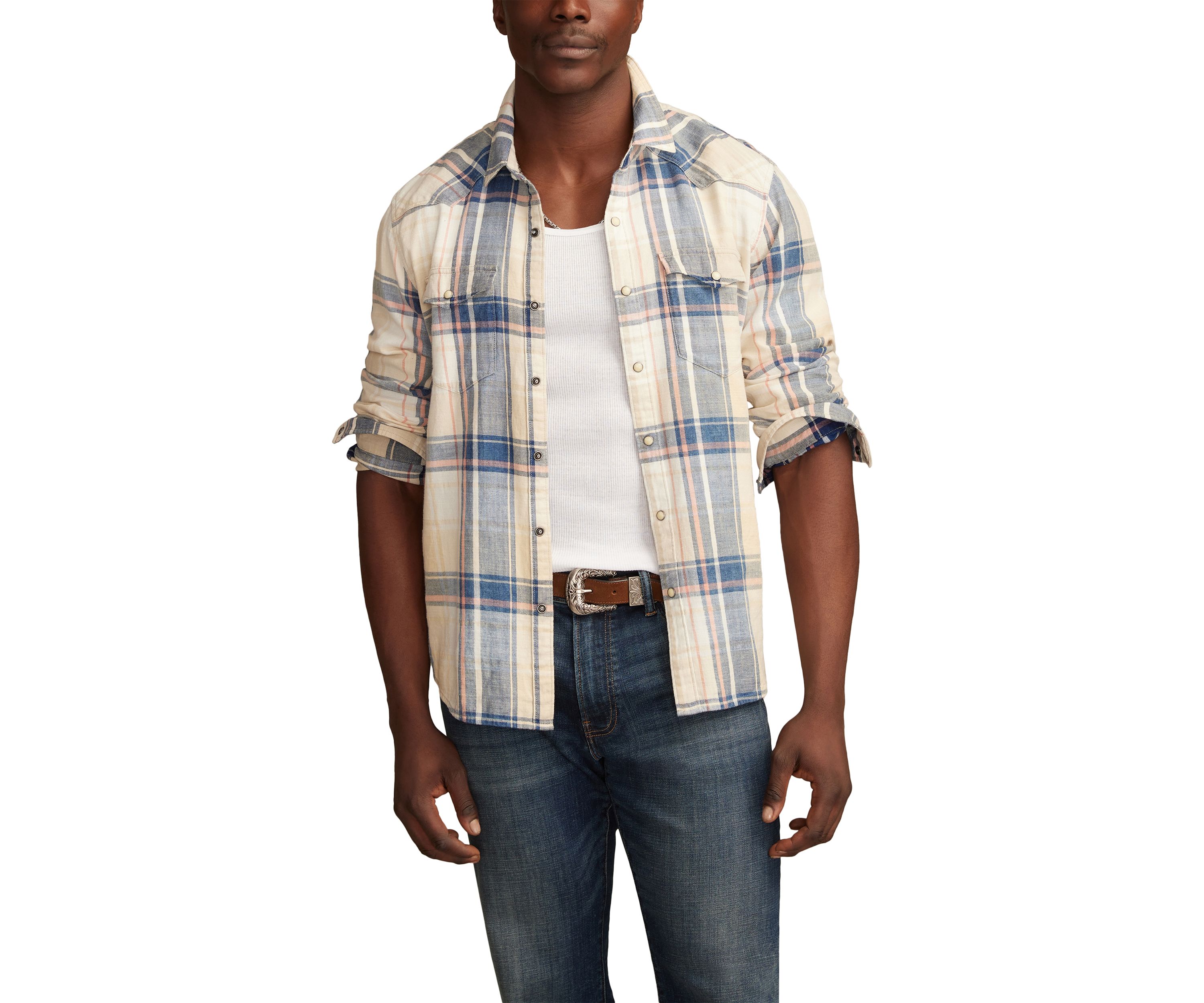 Long Sleeve Indigo Plaid Western Shirt 