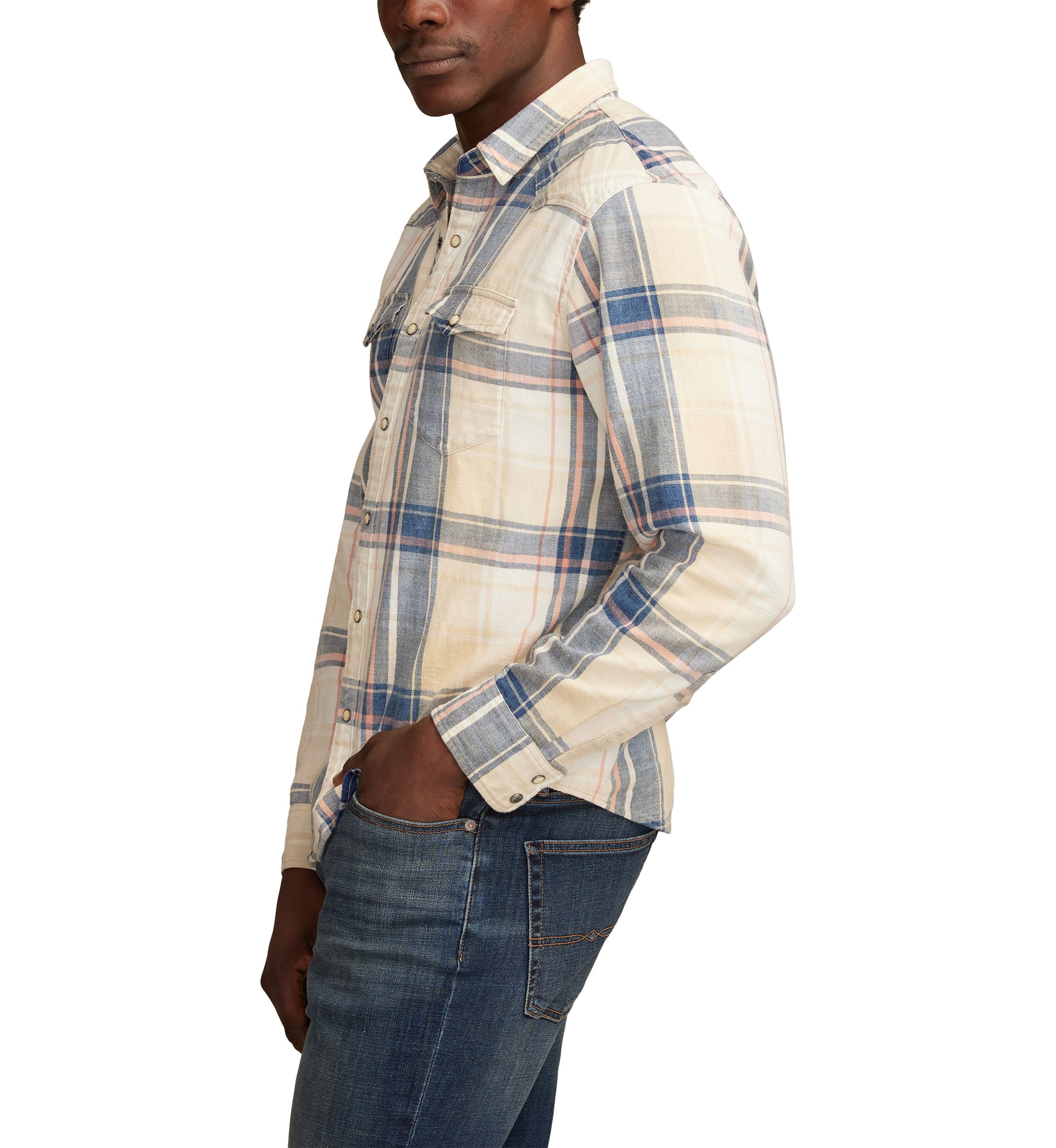Long Sleeve Indigo Plaid Western Shirt 