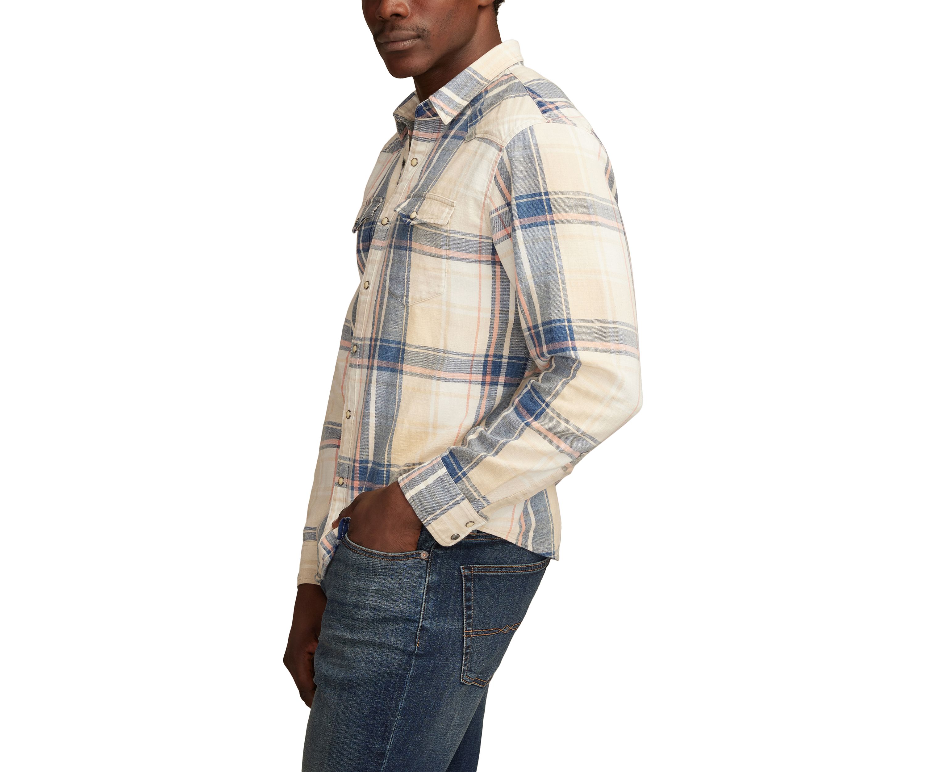 Long Sleeve Indigo Plaid Western Shirt 