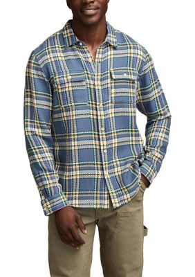 Lucky Brand Men's Long Sleeve Herringbone Utility Flannel Shirt, Blue, 2XL