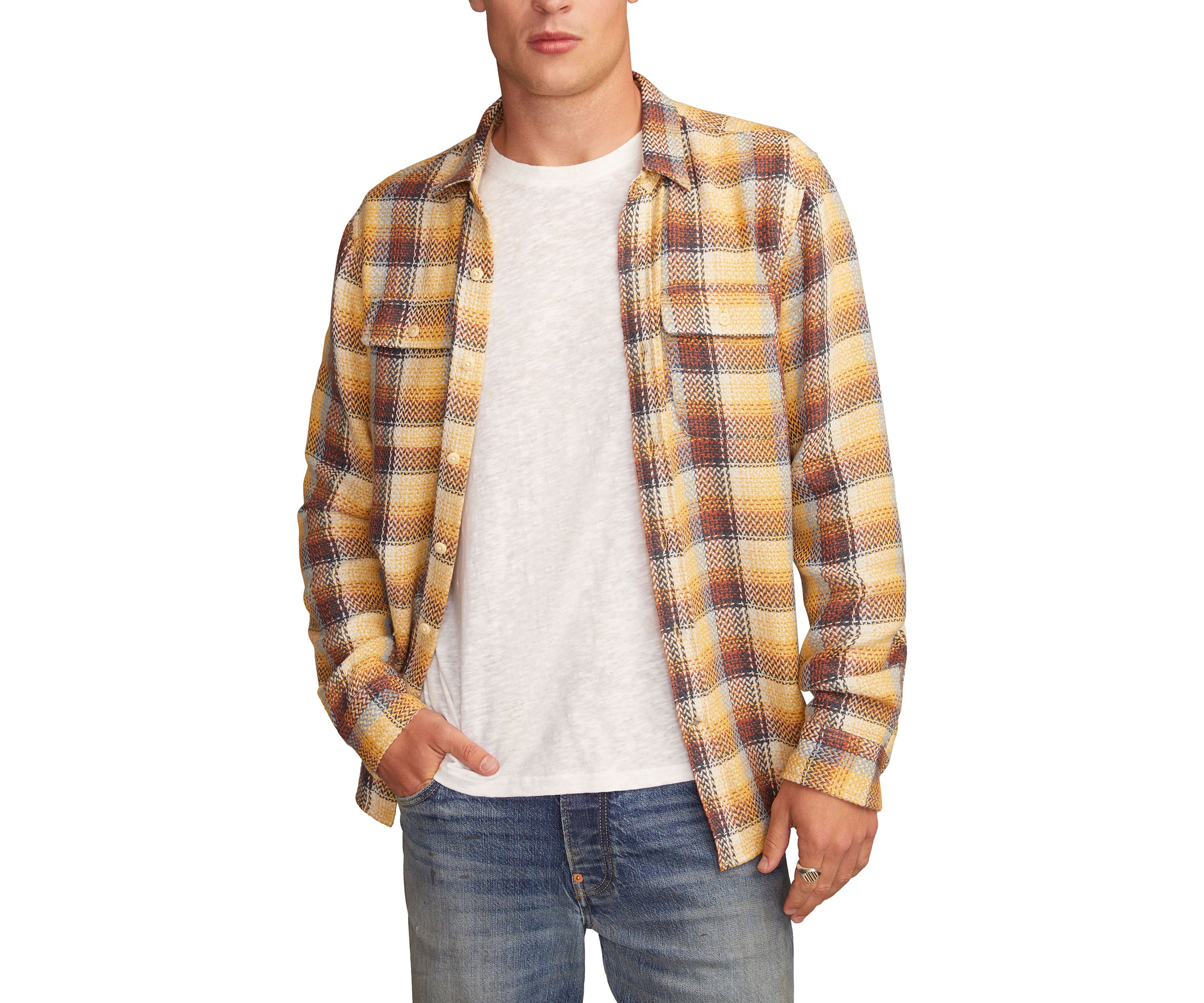 Long Sleeve Herringbone Utility Flannel Shirt