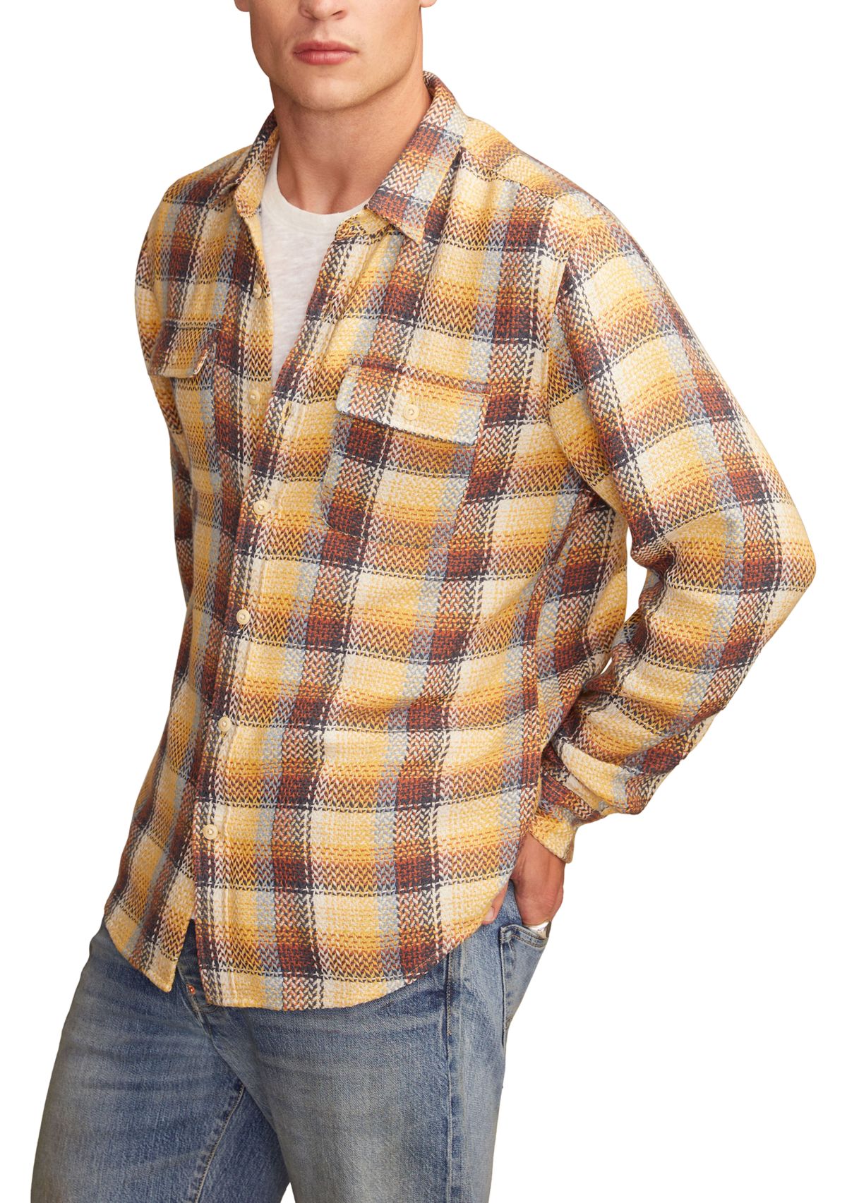 Long Sleeve Herringbone Utility Flannel Shirt