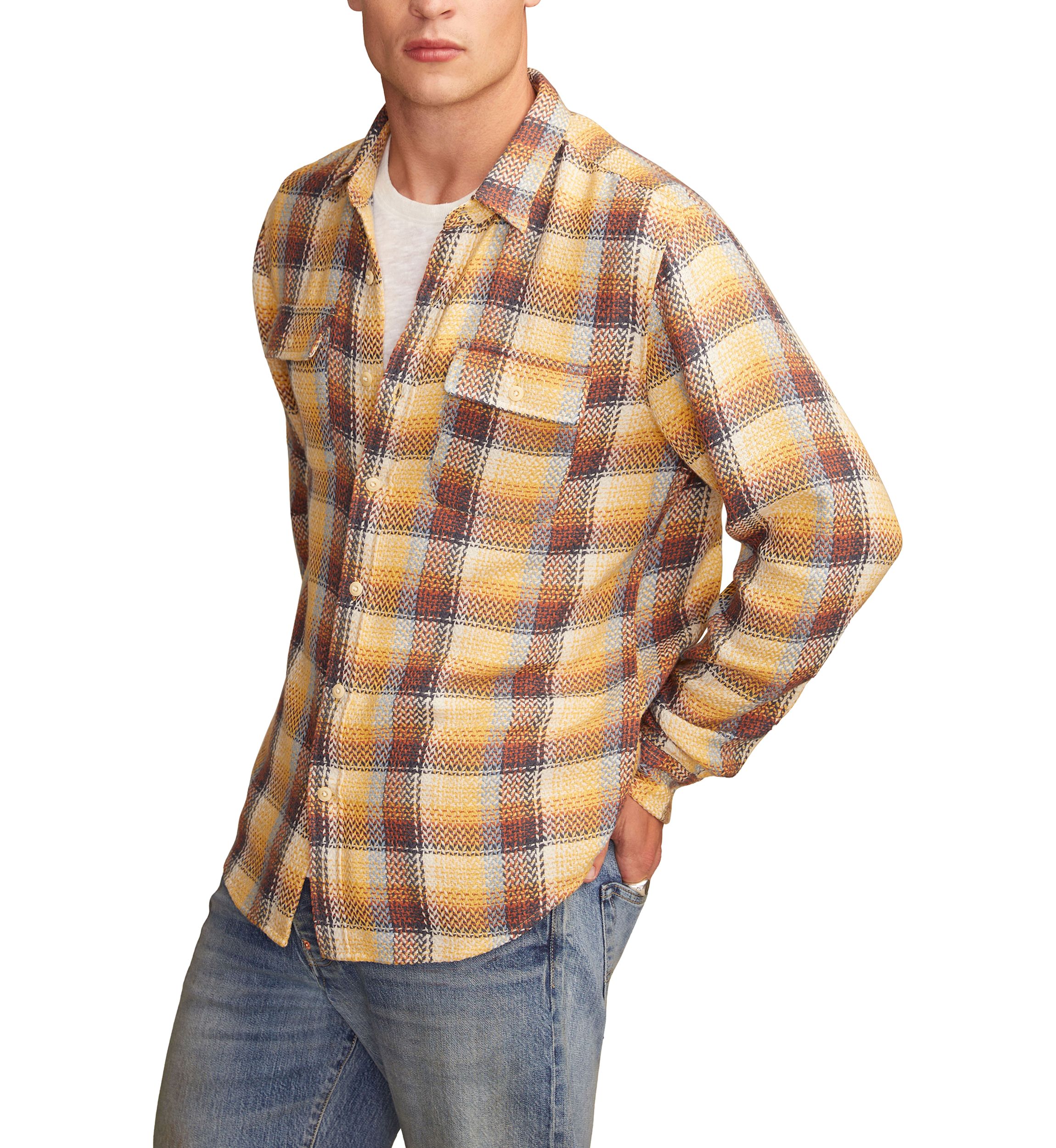Long Sleeve Herringbone Utility Flannel Shirt