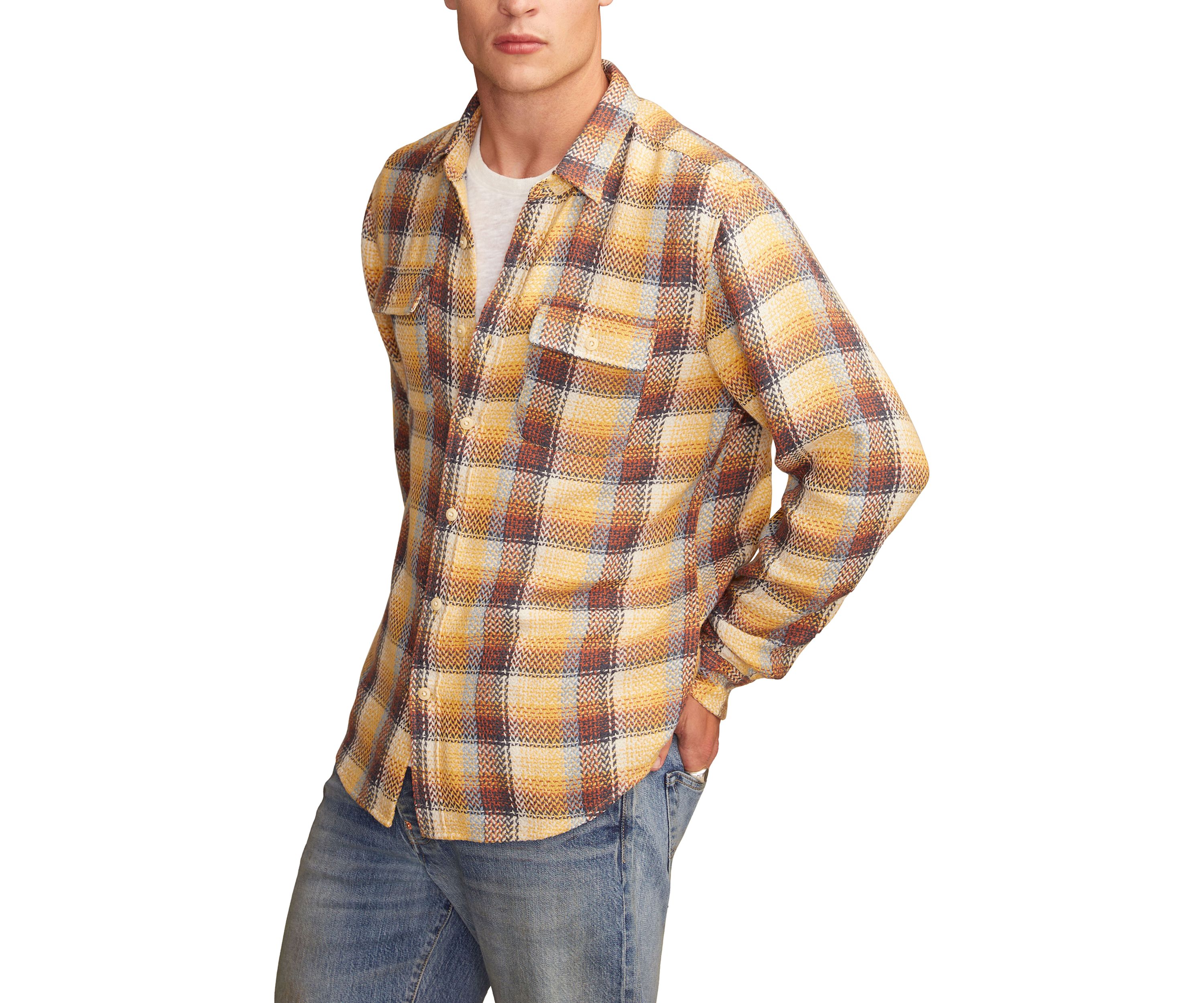 Long Sleeve Herringbone Utility Flannel Shirt