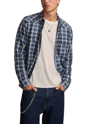 Lucky Brand Men's Long Sleeve Dobby Indigo Western Shirt