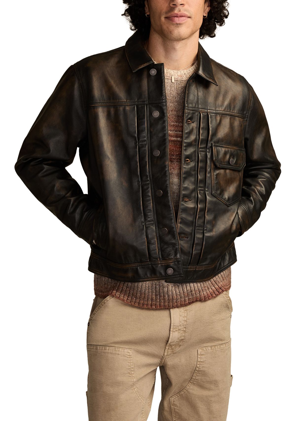 Mens Distressed Leather Trucker