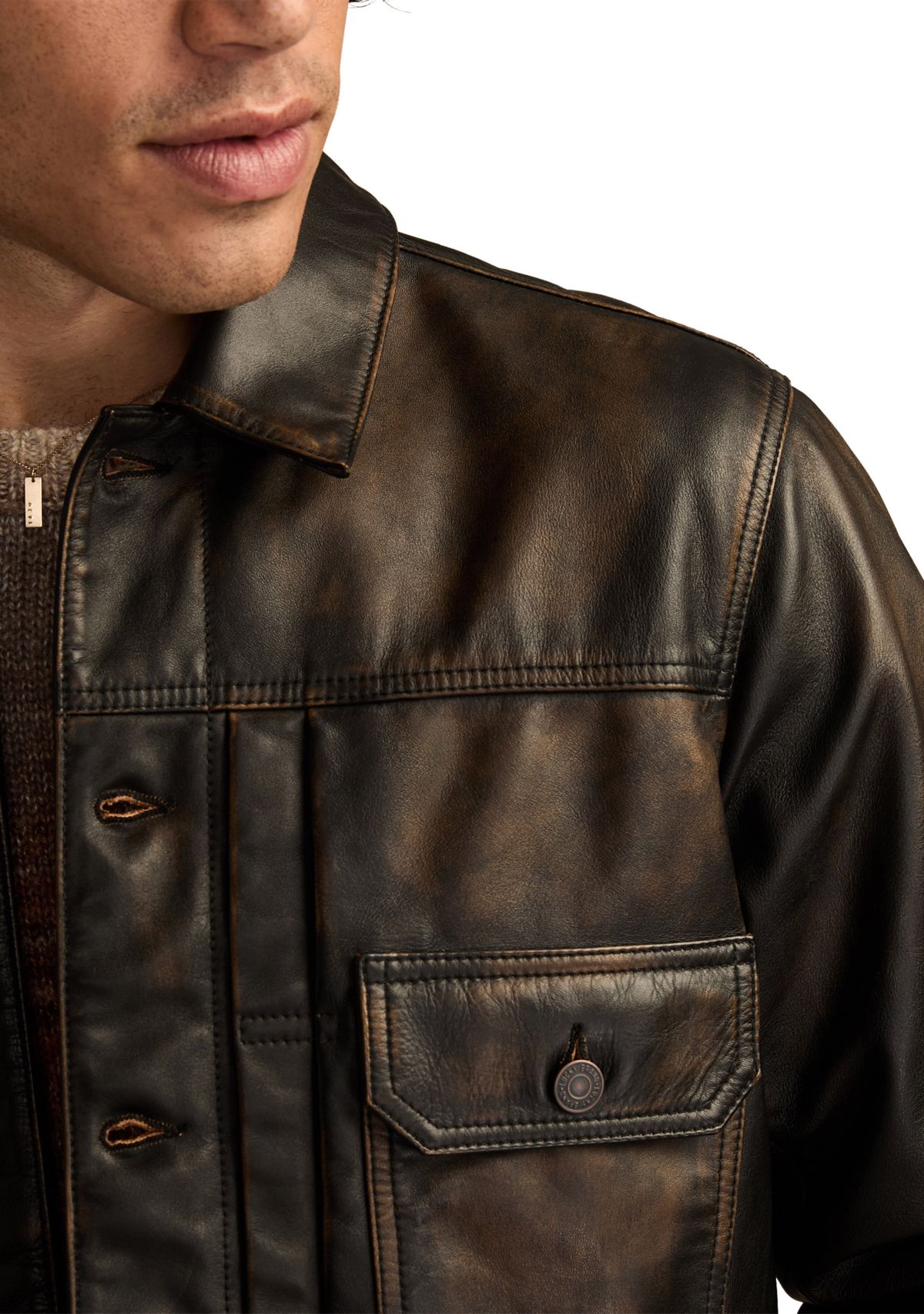 Mens Distressed Leather Trucker