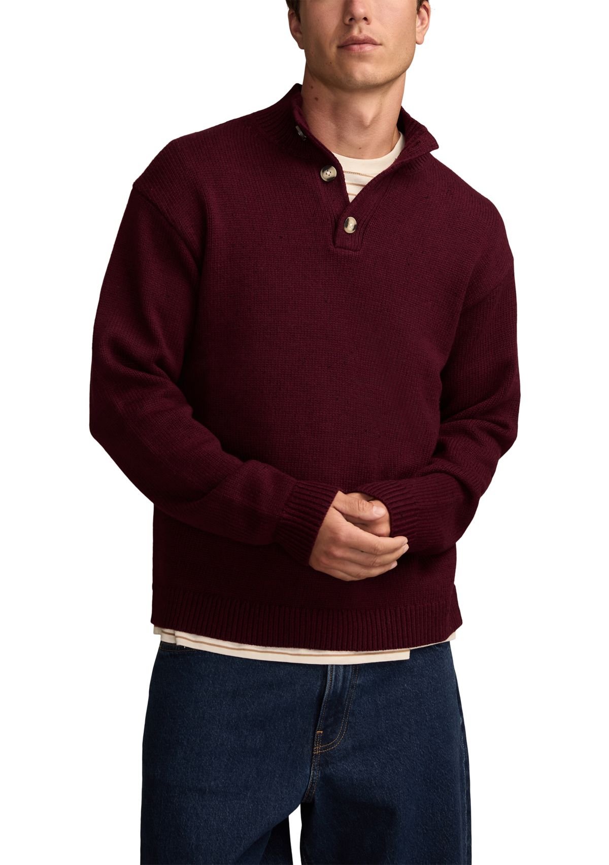 Mens Nep Button 1/4 Mock Neck Sweater