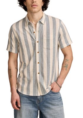 Lucky Brand Men's Big & Tall Linen Short Sleeve Ombré Stripe Shirt