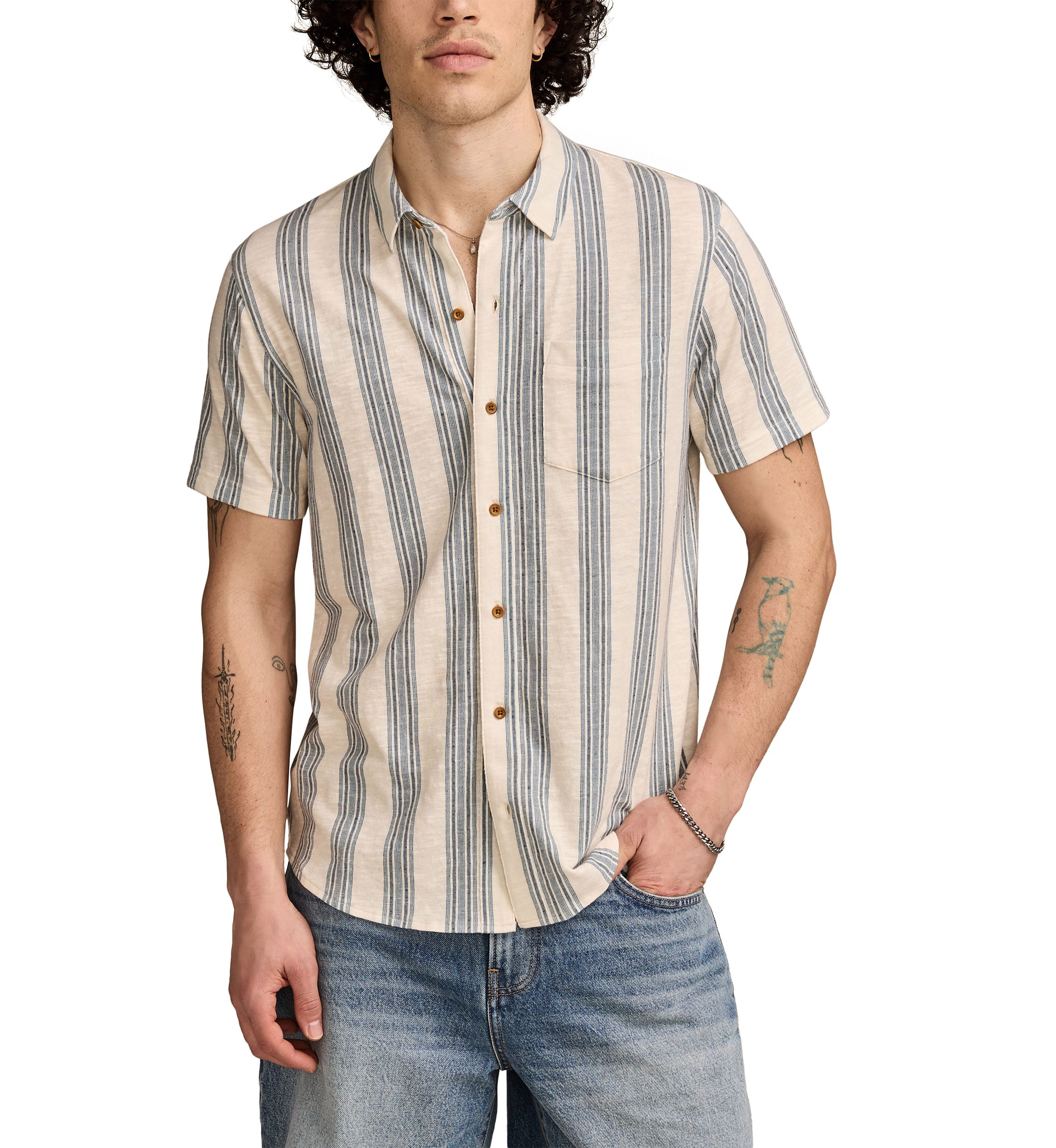 Big & Tall Linen Short Sleeve Ombré Stripe Shirt
