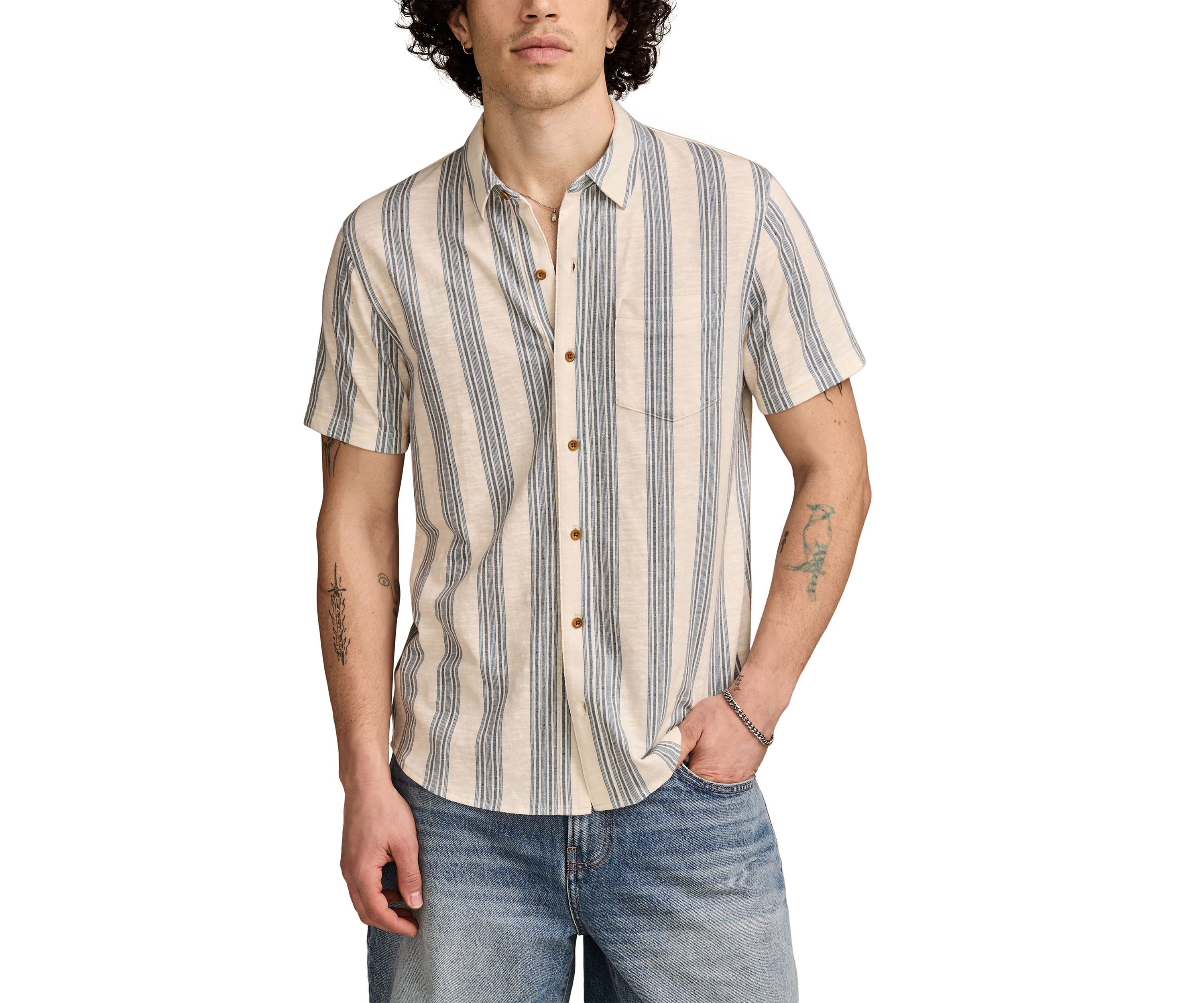Big & Tall Linen Short Sleeve Ombré Stripe Shirt