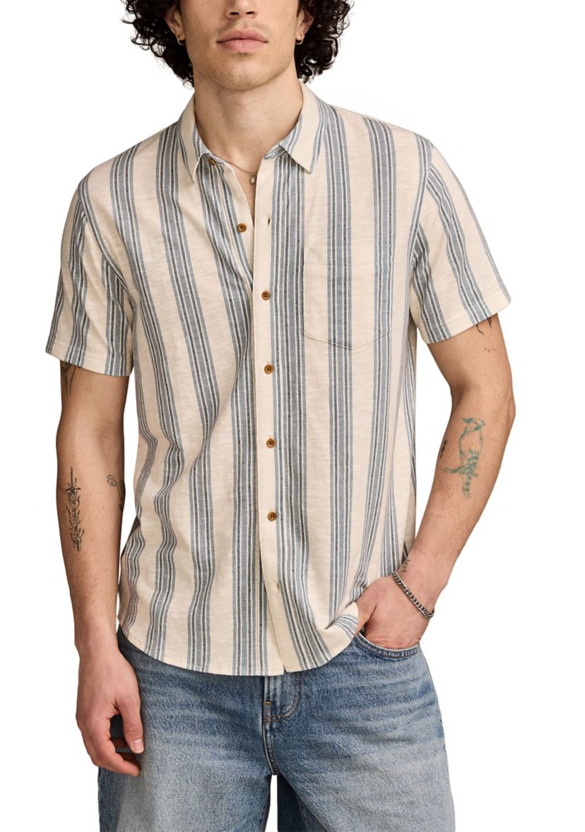 Big & Tall Linen Short Sleeve Ombré Stripe Shirt