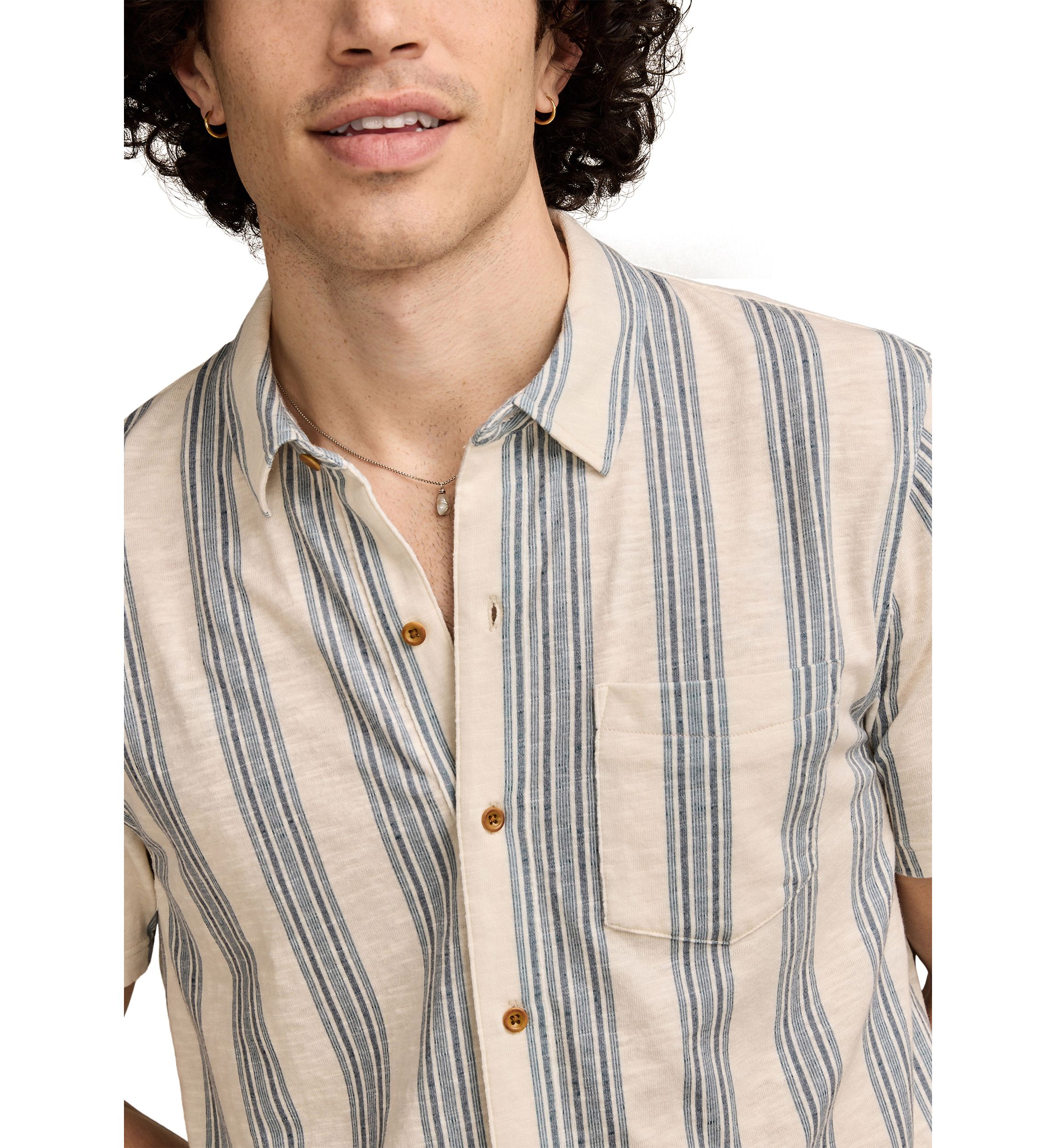 Big & Tall Linen Short Sleeve Ombré Stripe Shirt