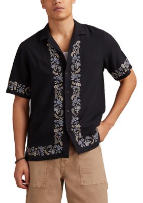 Lucky Brand Men's Big & Tall Short Sleeve Border Embroidered Camp Shirt