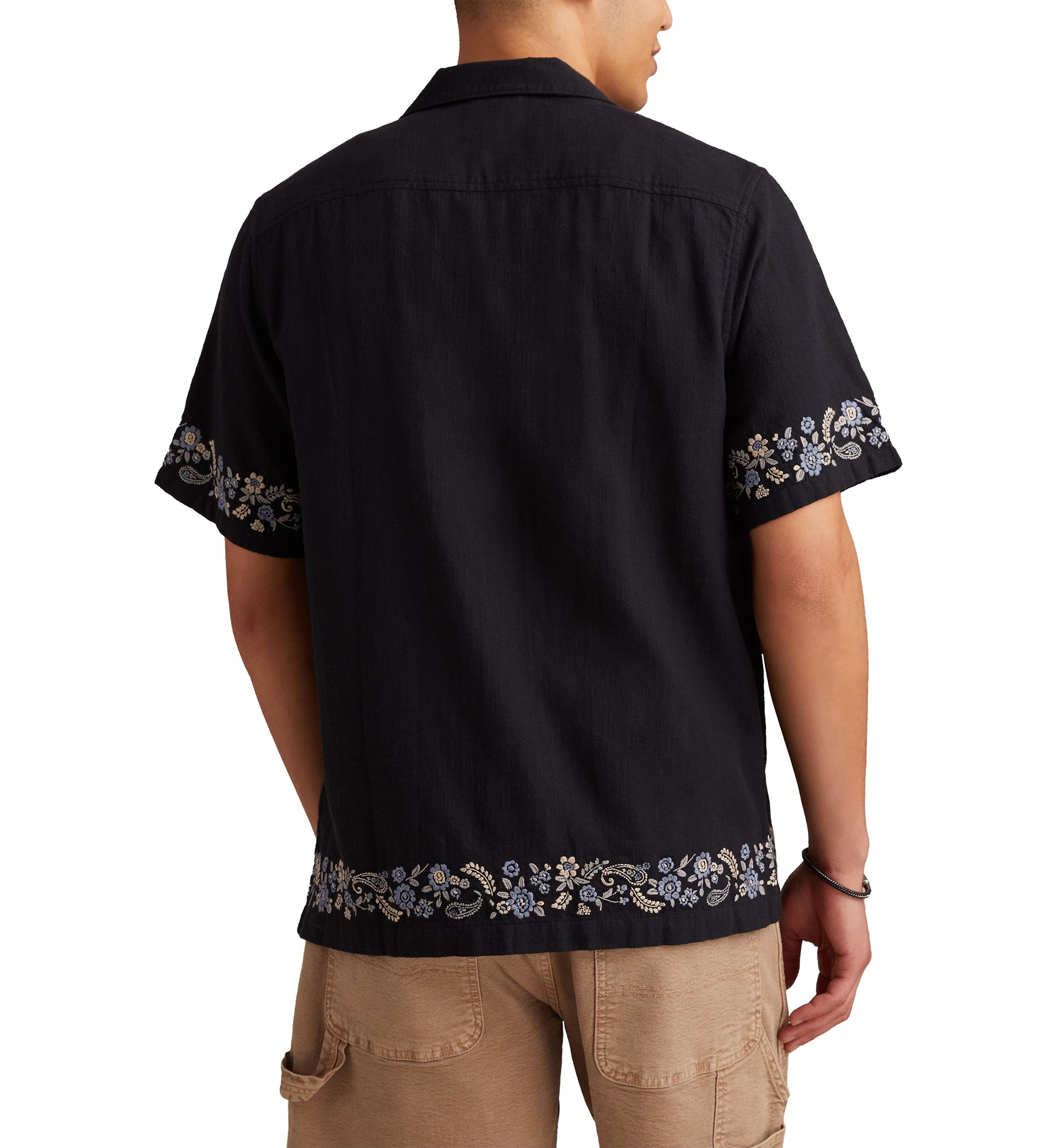Big & Tall Short Sleeve Border Embroidered Camp Shirt 