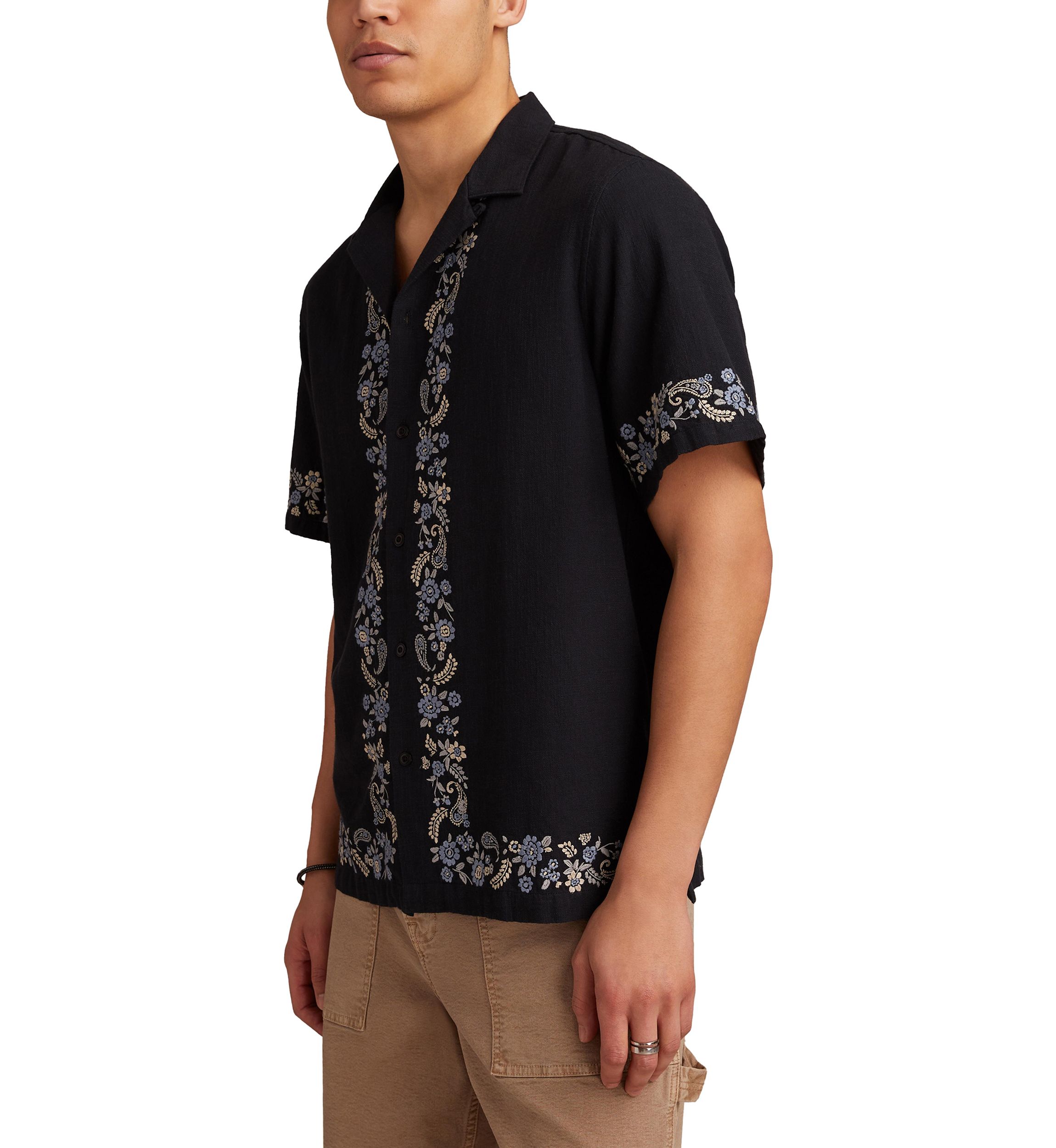 Big & Tall Short Sleeve Border Embroidered Camp Shirt 