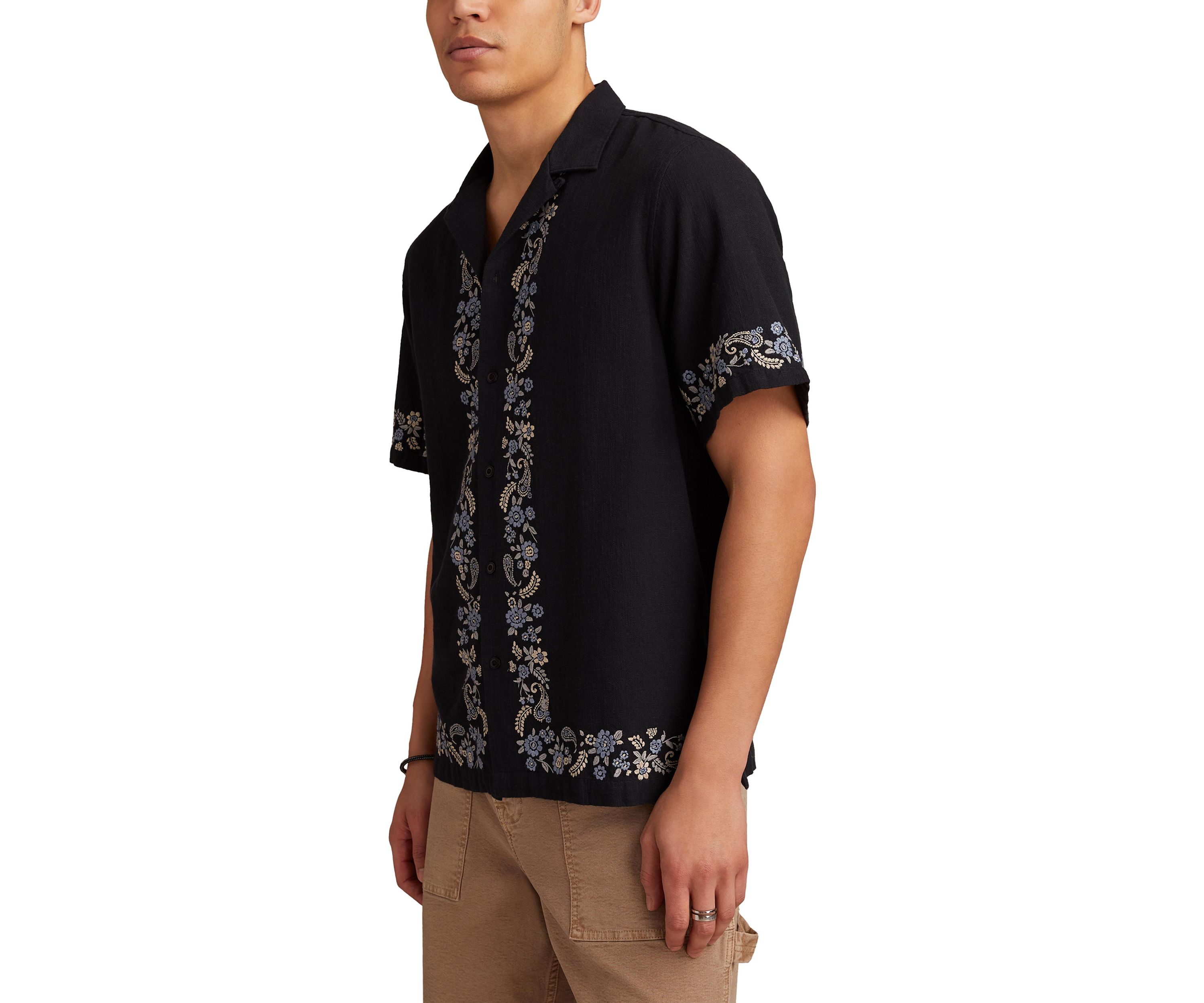 Big & Tall Short Sleeve Border Embroidered Camp Shirt 