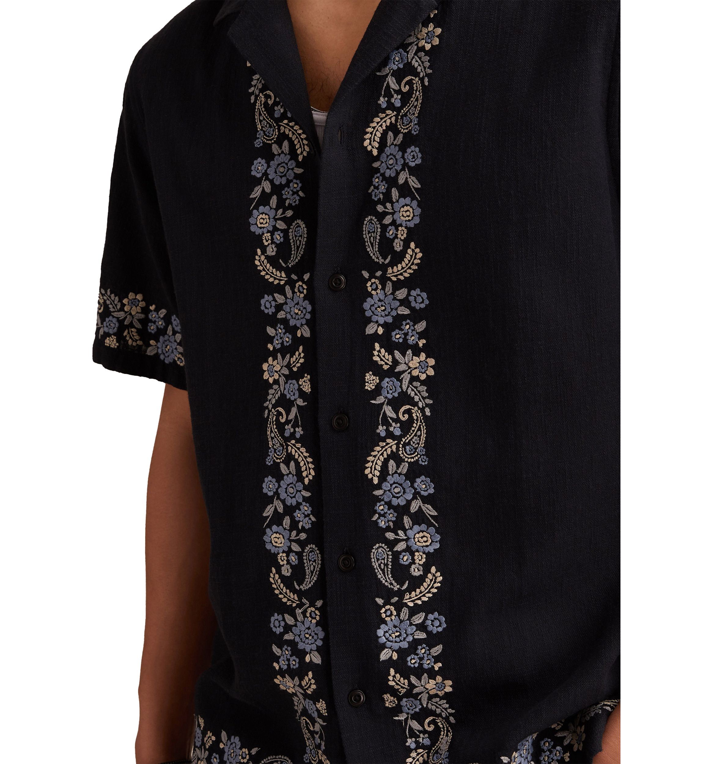 Big & Tall Short Sleeve Border Embroidered Camp Shirt 