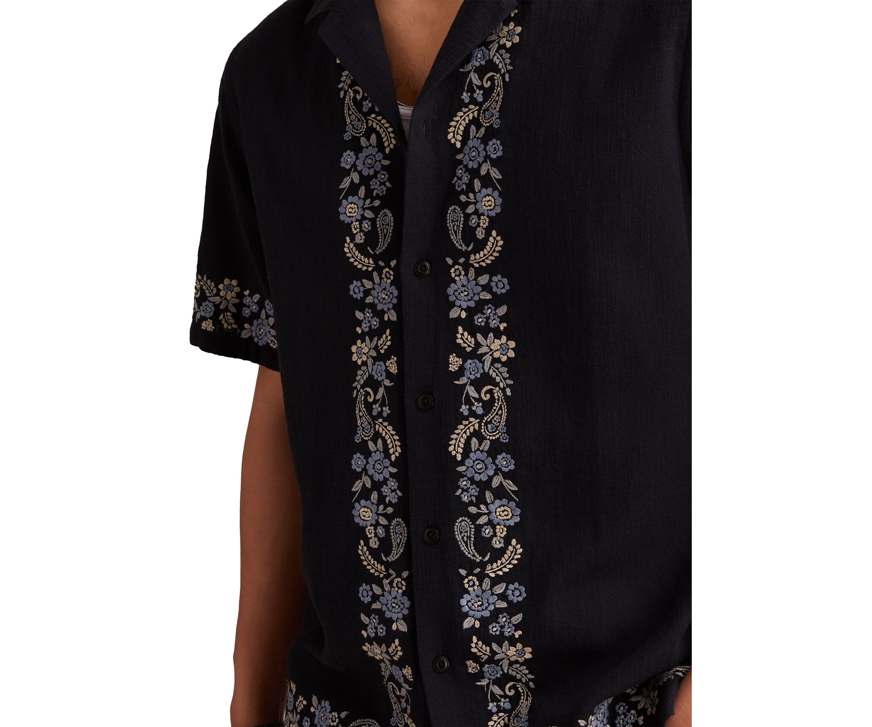 Big & Tall Short Sleeve Border Embroidered Camp Shirt 