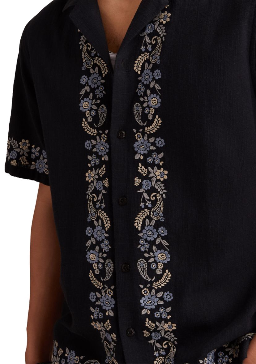 Big & Tall Short Sleeve Border Embroidered Camp Shirt 