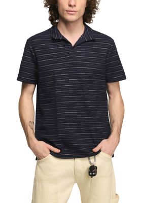 Lucky Brand Men's Short Sleeve Striped Johnny Collared Polo Shirt, Navy Blue, 2XL