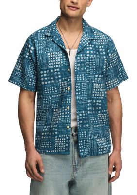 Lucky Brand Men's Printed Linen Camp Collar Shirt