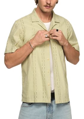 Lucky Brand Men's Eyelet Camp Collar Shirt