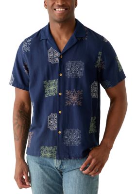 Lucky Brand Men's Short Sleeve Novelty Camp Collar Shirt