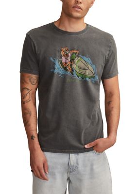 Lucky Brand Mens Short Sleeve Tiger Surfer TShirt