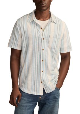 Lucky Brand Men's Short Sleeve Striped Linen Knit Shirt, 2XL